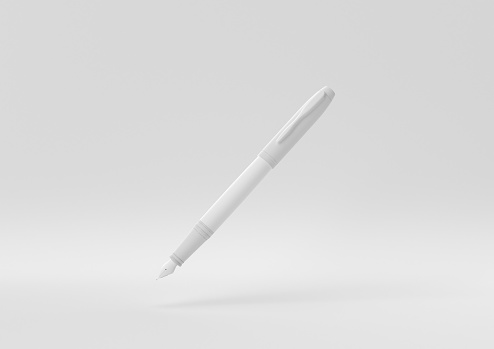 White Fountain Pen floating in white background. minimal concept idea creative. monochrome. 3D render.