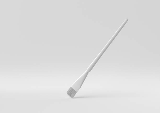 White Dirty paintbrushe floating in white background. minimal concept idea creative. monochrome. 3D render.
