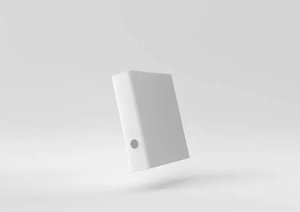 Photo of White Ring binders floating in white background. minimal concept idea creative. monochrome. 3D render.