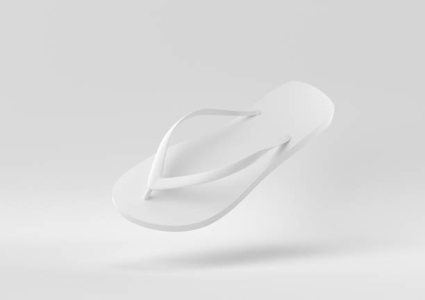 White Flip flops floating in white background. minimal concept idea creative. 3D render. White Flip flops floating in white background. minimal concept idea creative. 3D render. flip flop stock pictures, royalty-free photos & images