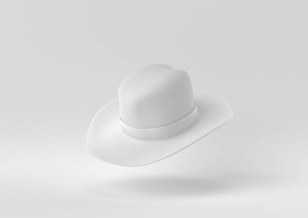istock White Cowboy Hat floating in white background. minimal concept idea creative. monochrome. 3D render. 1310374220