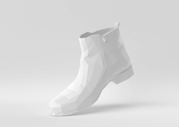 White shoe floating in white background. minimal concept idea creative. origami style. 3D render.