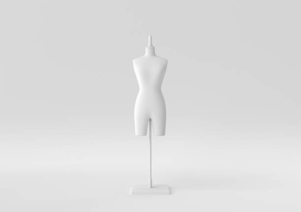 white mannequin in white background. minimal concept idea creative. monochrome. 3d render. - mannequin imagens e fotografias de stock