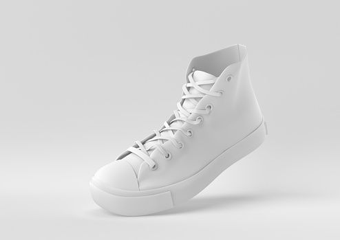 White shoe floating in white background. minimal concept idea creative. 3D render.