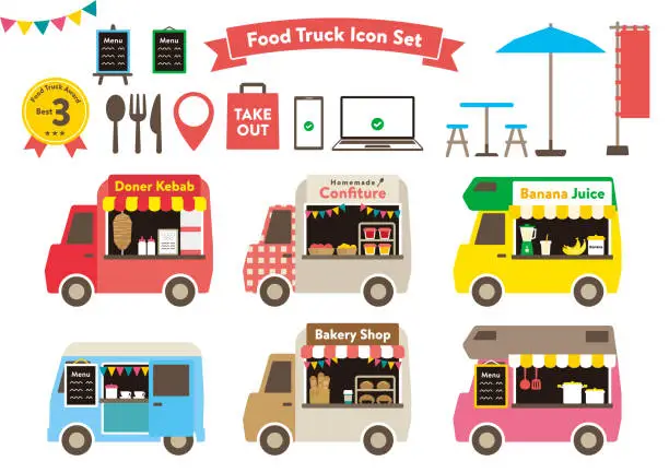 Vector illustration of Cute food truck illustration set. “colorful”