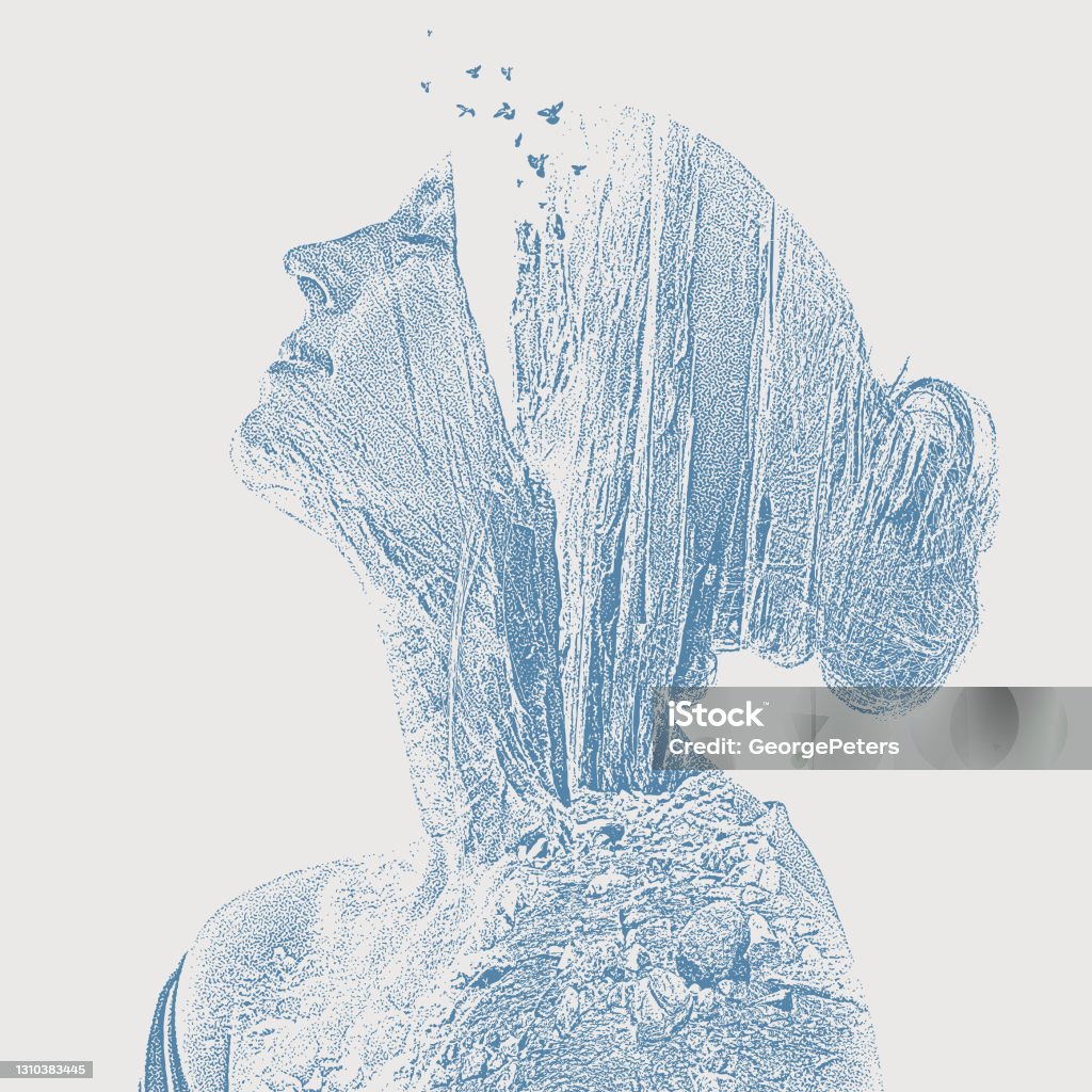 Multiple Exposure of a young woman in The Narrows. Zion National Park Nature stock illustration
