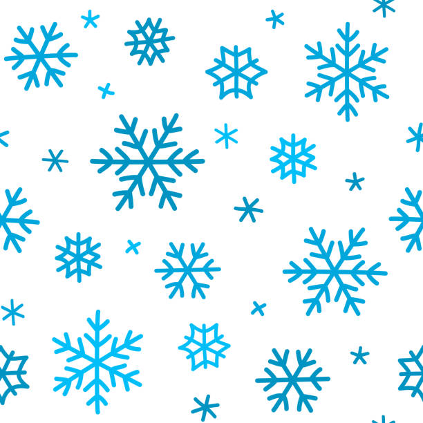 istock Vector seamless pattern with cute cartoon snowflakes. Multi-colored blue flakes of snow isolated on a white background. Hand draw doodle style. For Web page fill, wallpaper, textile, fabric, packaging 1310386342