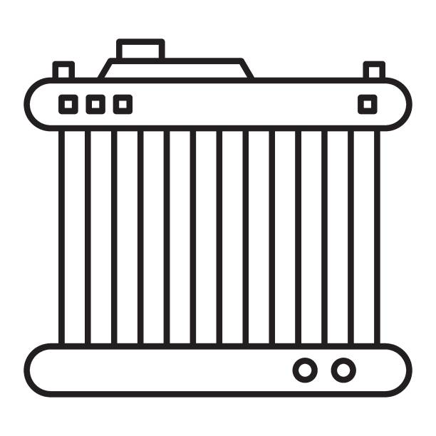 konstrukcja chłodnicy samochodowej, autoochłodziarki chłodzące koncepcję ikony wektora - heat exchanger stock illustrations