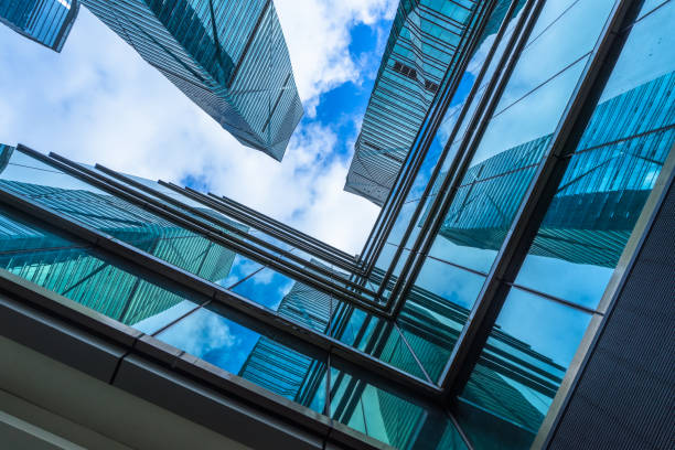 istock Modern office building from below Skyscrapers in a finance district 1310391347