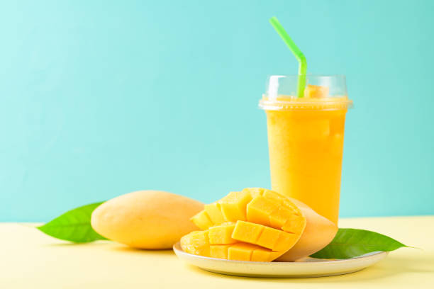 istock Fresh mango smoothie in a glass and sliced ripe mango fruit 1310393367