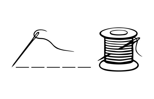 糸と糸のスプールのロゴを持つ針。 - embroidery thread needle sewing点のイラスト素材／クリップアート素材／マンガ素材／アイコン素材