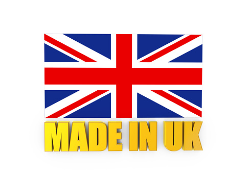 British Flag and Made In UK Text On White Background