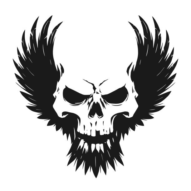 ilustrações, clipart, desenhos animados e ícones de ilustração do crânio preto com asas - halloween horror death gothic style