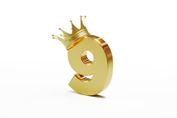 istock Number Nine Wearing Gold Crown Isolated On White Background 1310406542