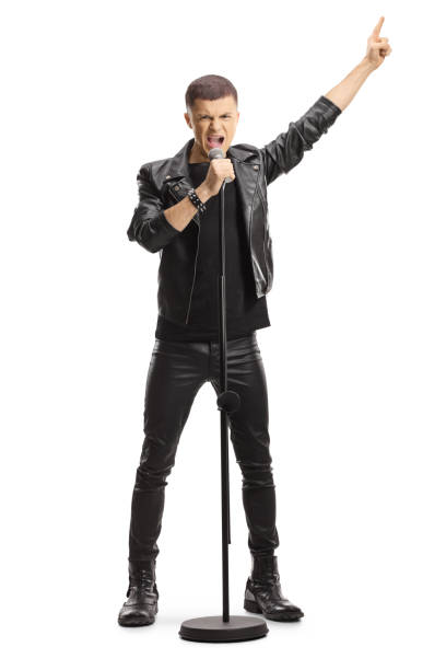 Full length portrait of a male teenage singer with a microphone Full length portrait of a male teenage singer with a microphone isolated on white background singer stock pictures, royalty-free photos & images