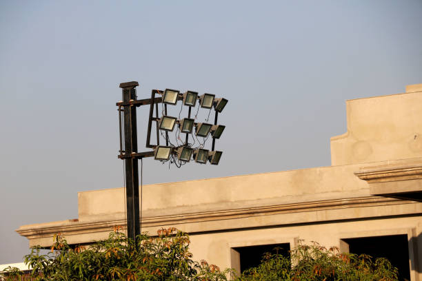 LED flood sports light on huge iron pole