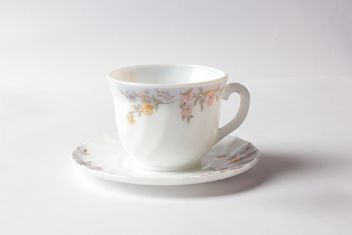 Isolated White Tea Cup with Saucer on White Background.