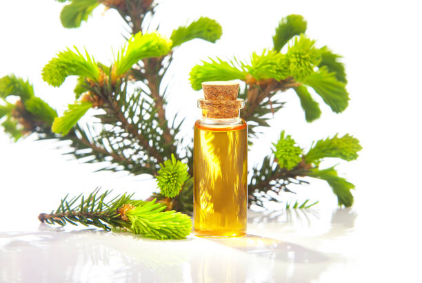 A glass jar with a wooden lid half filled with green-yellow nectar oil. Located on the hand of a girl. The concept of natural healing nectars in cosmetics and homeopathic medicine