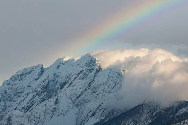 istock Top of mountain with rainbow 1310414193