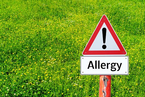 Allergy warning sign with a meadow as a background