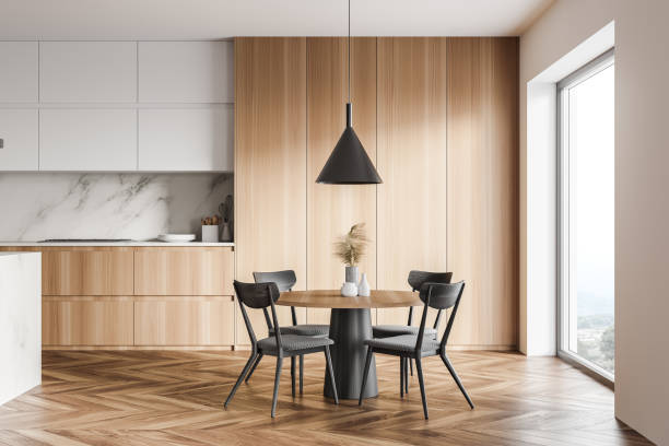 istock White and wooden kitchen with table 1310418505