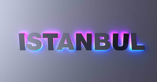 istock Istanbul design typography lettering with neon glowing gradient lights. 3d illustration. 1310424909