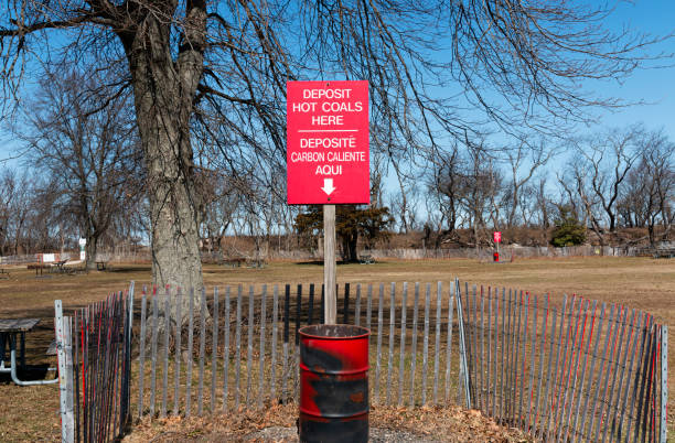 istock Deposit hot coals here sign in park 1310426453