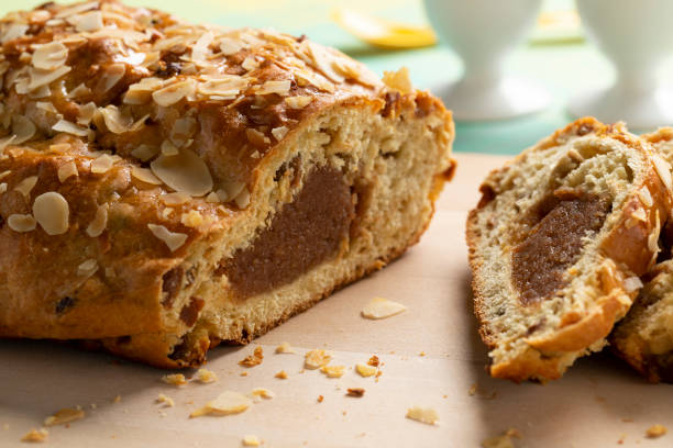istock Traditional Dutch homemade easter bread with almond paste,cinnamon and almonds 1310437177