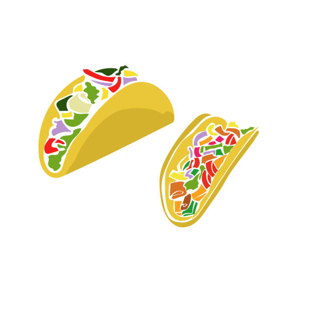 Tacos food, several types of tacos in flat style, for menu or poster design Tacos food, several types of tacos in flat style, for menu or poster design vector illustration shredded chicken stock illustrations