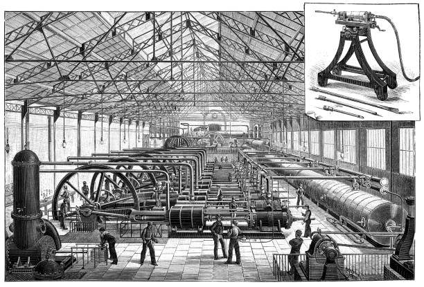 istock Air pressure machines and air pressure drills, industrial hall 1310441068