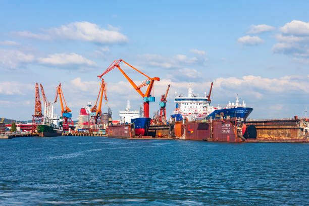 Gothenburg, Sweden - May 22, 2014: Gothenburg shipyard with ships and cranes