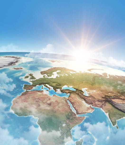 istock Sun shining in blue sky over the Earth 1310443813