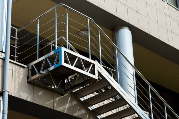 istock metal chrome ladder on the building 1310446406