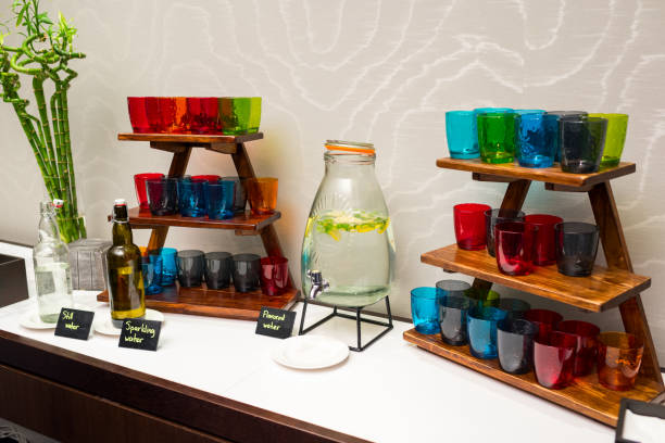istock buffet table with flavored water, still water, sparkling water 1310446407