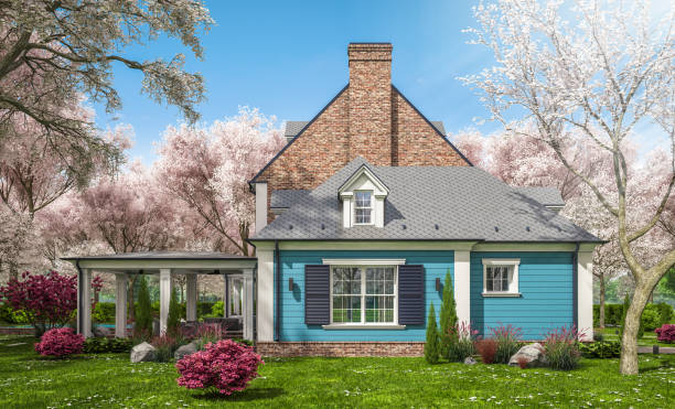 istock 3d rendering of modern classic house in colonial style in spring day 1310447814
