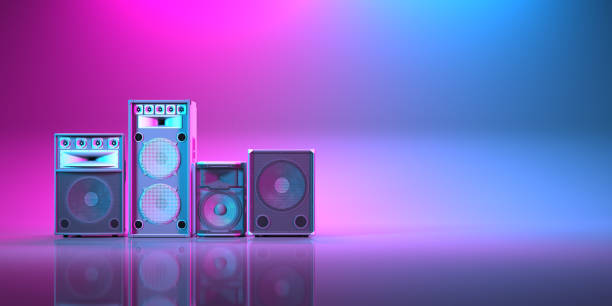 istock several powerful loudspeakers close-up in neon lighting 1310447841
