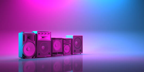 istock several powerful loudspeakers close-up in neon lighting 1310447848