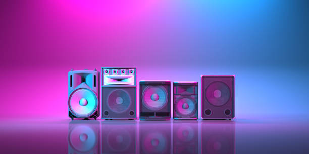 istock several powerful loudspeakers close-up in neon lighting 1310447850