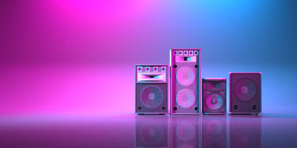 istock several powerful loudspeakers close-up in neon lighting 1310447852