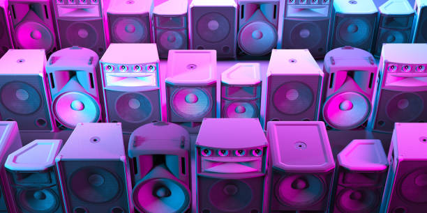 istock several powerful loudspeakers close-up in neon lighting 1310447865