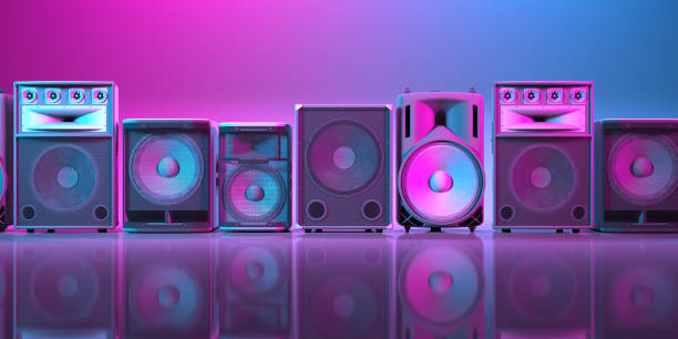 istock several powerful loudspeakers close-up in neon lighting 1310447872