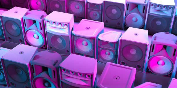 istock several powerful loudspeakers close-up in neon lighting 1310447874