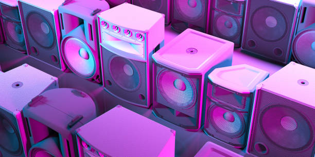 istock several powerful loudspeakers close-up in neon lighting 1310447886