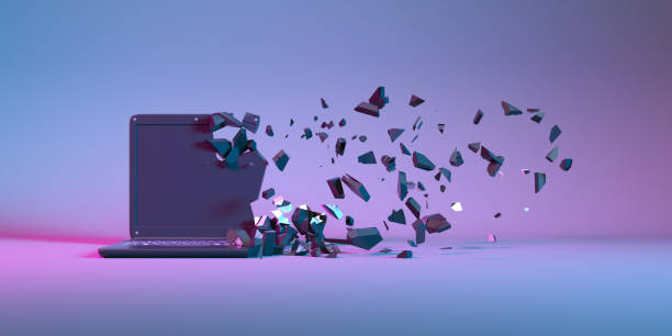 istock laptop in neon light falling apart into small parts 1310448914