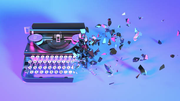 istock typewriter in neon light collapses into small parts 1310448933