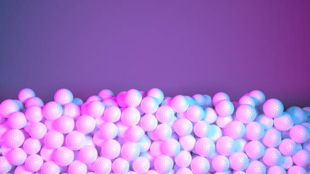 big pile of golf balls in neon light big pile of golf balls in neon light, 3d illustration night golf stock pictures, royalty-free photos & images