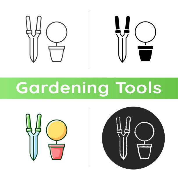 Pruning shears icon Pruning shears icon. Plant manipulation. Clippers, secateurs. Removing deadheading plants. Horticulture. Trimming scissors. Linear black and RGB color styles. Isolated vector illustrations branch trimmers stock illustrations