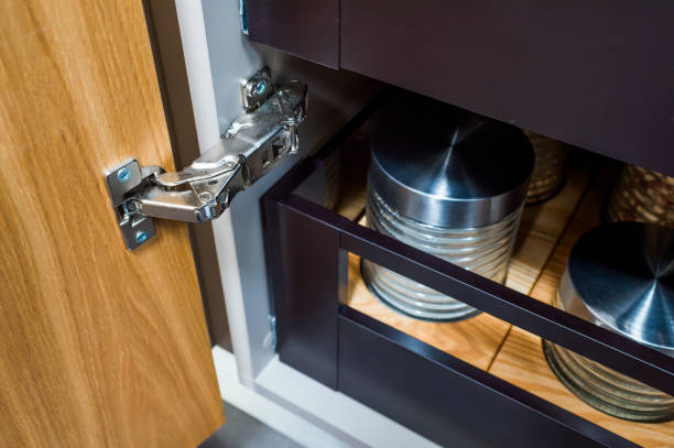 istock Door hinges, Kitchen cupboard for food storage 1310455186