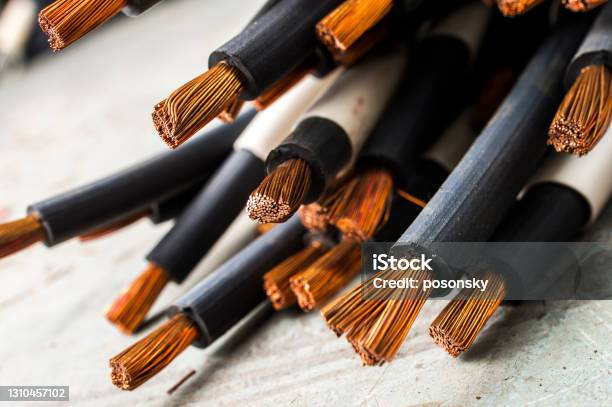 Bare Stranded Wires Stranded Wires On The Table Stock Photo - Download Image Now - Cable, Copper, Close-up