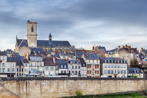 View of Nevers from Loire river bridge, France